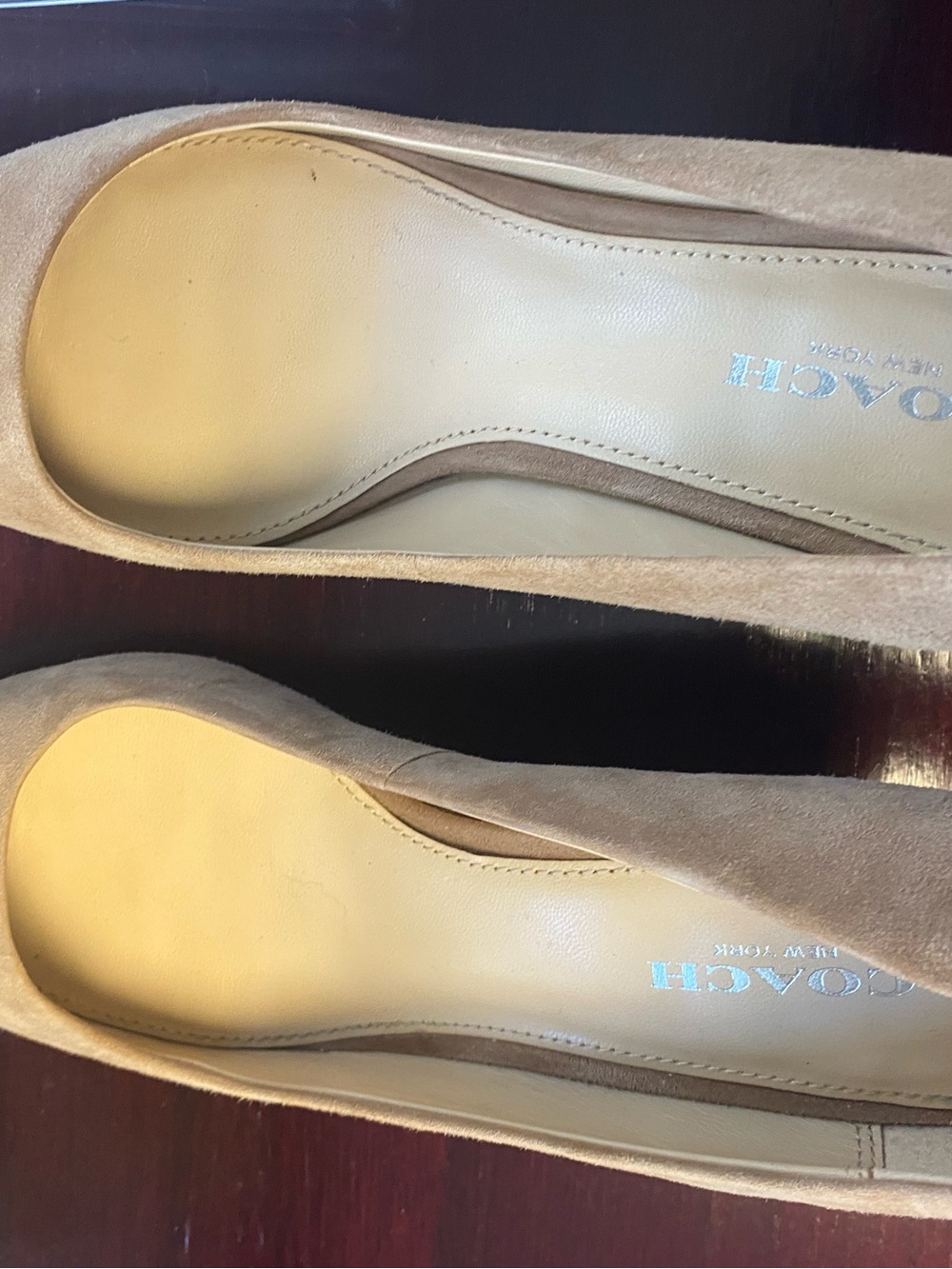 COACH Women's Tan Suede kitten heels